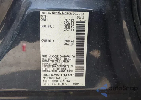 2018 Nissan Altima 2.5 Sv z USA, uszkodzony, nr VIN 1N4AL3AP9JC184482